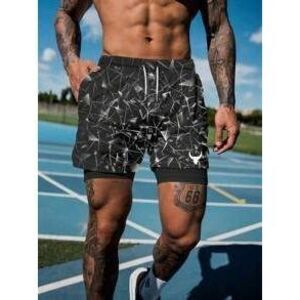 Men's Summer 2-In-1 Printed Beach Shorts With Lining, Abstract Pattern, Suitabl…